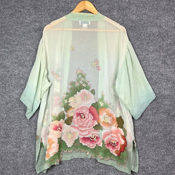 Simply Silk Open Front Artistic Print Multicolor Kimono Style Jacket One Size - Picture 2 of 6